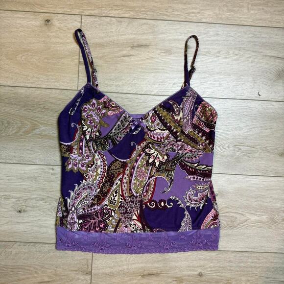 Purple paisley y2k style lace trim print cami top size medium - Picture 2 of 5